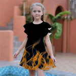 T&uuml;drukutele Blue Flame Print Kleidid Lastele T&uuml;drukute Peokleit Liibuvad Liibuvad L&uuml;hikeste Varrukatega Seelik &Uuml;le 4-aastastele T&uuml;drukutele 80 sinine