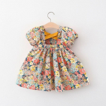 Lasteriided suvine lillekleit pastoraalne printsessi seelik selja ristpaelaga kleit 73cm kollane