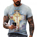 Suvine meeste Jeesus Kristuse T-s&auml;rk 3D ristitr&uuml;kiga l&uuml;hikeste varrukatega topid Vintage Religion T-s&auml;rgid Suurem&otilde;&otilde;tmeline T-s&auml;rk Meeste r&otilde;ivad 6XL