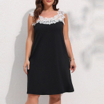 Vabaaja vaba must l&uuml;hike kleit Daami suvine A-joon &otilde;&otilde;nes pitskleit Elegantne varrukateta valge pitskleit 4XL Vestidos 28061 3XS must
