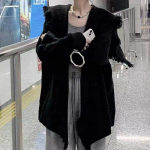 S&uuml;gisene pikkade varrukatega seksikas kardigan talvine vabaaja disainiga kampsun, moodne lahtised pikad kardiganid naiste mantel, soliidsed kudumid 28396 S must