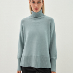 Naiste s&uuml;gistalvised kudumid, k&otilde;rge kaelusega vaba &uuml;hev&auml;rviline pikkade varrukatega kampsun S roheline