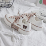 Bear Kawaii naiste tossud jalatsid Kevad Lolita Sport vabaaja korter, armas jooksmine, vulkaniseeritud mood 35 valge