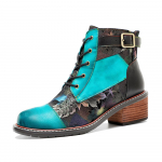 Johnature k&auml;sitsi valmistatud tr&uuml;kitud kontrastsed l&uuml;hikesed saapad Retro vabaaja mugavad ehtsast nahast naiste kingad 36 sinine