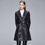 S&uuml;gisel ja talvel uued suured nahkriided naiste polo-kaelus keskmise pikkusega nahktagi Naiste &otilde;huke nahast v&auml;liskate mood L