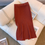 Elegantne kontorinaise soliidne sirge seelik vabaaja triibuline kootud seelik s&uuml;gis/talvine keskmise pikkusega k&otilde;rge v&ouml;&ouml;kohaga puusa seelik 29474 S khaki