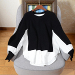 Naiste kampsun Patchwork s&auml;rk V&otilde;lts Kaheosaline silmkoeline top One size valge