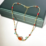 Vintage ja ainulaadne helmestega kaelakee loodusliku kiviga, ahhaadist rangluu kett naiste moe jaoks