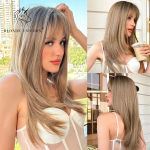 Blond Unicorn Ombre Pruun Blond Parukas S&uuml;nteetiline Keskmine Pikk Sirge Naistele Cosplay Daily Party Kuumakindel kunstjuuksed