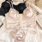 Suvine naiste pesukomplekt Prantsuse seksikas pits &uuml;li&otilde;huke rinnahoidjakomplekt siidkangast mugav reguleeritav rihm Bralette stringid aluspesu komplekt M khaki