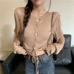 Korea mood seksikad pulloverid naiste vintage &otilde;&otilde;nsad silmkoelised k&auml;rbitud v&otilde;rktopsid Naiste Kpop soliidne Harajuku kardigan kevad One Size aprikoosi