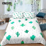 Kaktuse tekikott King-suuruses k&auml;sitsi maalitud stiilis voodipesukomplekt looduskunstiprintide lohukott Roheline taim, kaktuse tekikott, kolmeosaline komplekt EU single(135x200cm)