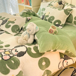 Paksendatud piimakoraal sametist voodi neljaosaline komplekt kahepoolne flanellist tekikott pinguldatud lina pluss sametlina kolmeosaline komplekt talv 0.9m bed sheet 3pcs beige