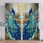 Ilus sinine kuldne paabulind looma aknakardinad elutoa jaoks magamistoa vannitoa k&ouml;&ouml;giukse sisekujundus W65X60H(cm)X2Pcs&Hook