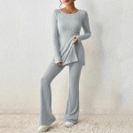 Vabaaja pikad p&uuml;ksid Slim Fit naiste pluus 2 kaheosalised komplektid kaelaga Mood Lihtne pikkade varrukatega naiste komplektid, riided 30518 XXXL helehall v&auml;rv