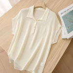 &Uuml;hev&auml;rvilised lahtised lihtsad riided Naiste pluus suvine siidist topsid Elegantsed kontorinaised l&uuml;hikeste varrukatega polo-kaelusega s&auml;rk Blusas 27817 M roheline