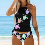 Naiste p&auml;itsetega Butterfly Dandelion Print Bikini Tankini ujumistrikoo 5XL roheline