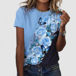 Naiste suvine T-s&auml;rk, lillemustriga l&uuml;hikeste varrukatega T-s&auml;rk, vabaajaprinteriga topp XS lilla