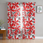 Punase lillega lehed l&auml;bipaistev kardin magamistoa jaoks t&uuml;ll-vookardin k&ouml;&ouml;gi jaoks elutoa akende hooldus 135W x 114H(cm)