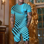 Meeste l&uuml;hikesed p&uuml;ksid T-s&auml;rgi komplekt Komplektid Graafiline optiline illusioon Riietus R&otilde;ivad &otilde;ues Igap&auml;evased l&uuml;hikeste varrukatega 2-osaline disainer vabaaja S