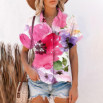 Naiste vabaaja mood puuvillane linase triibuga tr&uuml;kitud naiste l&uuml;hikeste varrukatega s&auml;rk L must