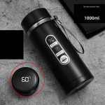 1000 ml temperatuurin&auml;idikuga termospudel Suure mahutavusega intelligentne teetass Vaakumiga pudel Kaasaskantav reisimiseks Roostevabast terasest veetass 1000 ml must