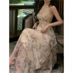 Spagetid rihmad volangidega kleit suvine naiste mood Elegantne Midi Print Vintage kleidid Naiste &otilde;hturiided Vestdios S parkkoor