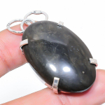 Natural Silver Sheen Obsidian Gemstone 925 Sterling Silver Pendant 1.97 g3v33