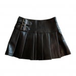 Kunstnahast miniseelik koos v&ouml;&ouml;detailidega A-kujuline l&uuml;hike naiste plisseeritud k&otilde;rge v&ouml;&ouml;kohaga miniseelik S hall