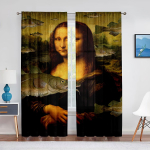 Mona Lisa ja naljakad kassipojad maalivad magamistoa aknakardina jaoks t&uuml;llkardinat Luksuslik kohvik Hotellide sisustus Elutoa l&auml;bipaistev kardin 1 PCS W150XH250cm&Rod Pocket