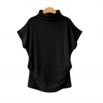 Mock Turtleneck L&uuml;hikeste varrukatega naistele Suvine puuvillane soliidne lahtine T-s&auml;rk vabaaja mood T&ouml;&ouml;puhkus l&uuml;hikeste varrukatega hingav kerge topp S must