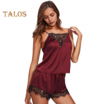 2 tk/komplekt naiste pidžaama komplekt pits Varrukateta lilltikandid spagetid rihmaga &uuml;laosa Elastne k&otilde;rge v&ouml;&ouml;kohaga Slim Fit l&uuml;hikesed p&uuml;ksid Kodur&otilde;ivad Vest Shorts Suvine komplekt 3XL