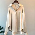 Naiste vintage satiins&auml;rk, rev&auml;&auml;r, kaelus, pikkade varrukatega avara v&ouml;&ouml;kohaga kardigans&auml;rk vabaaja moe vertikaalne t&ouml;&ouml;s&auml;rk Hingav, kerge ja pehme s&auml;rk S must