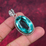 Aqua Apatite ripats, 925 tahke h&otilde;bedane ripats, k&auml;sitsi valmistatud kalliskivist ehted, kingitused naisele uhiuus ripats 2.04 Inches