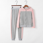 Women Solid Color Hooded Sweatshirt and pant Tracksuit Sport Suit L roosa
