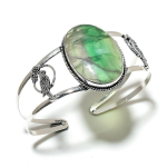 Green Fluorite Gemstone Handmade 925 Sterling Silver Cuff Bangle Adjustable p2j79