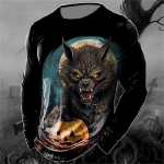 Meeste T-s&auml;rk Loomade Hunt 3D Prindiga pluus Halloweeni pikkade varrukatega T-s&auml;rk Vintage mood meeste r&otilde;ivad S&uuml;gis vabaaja gooti pullover S