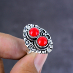 Natural Red Coral Gemstone Handmade 925 Sterling Silver Jewelry Ring Size 6 z9m92