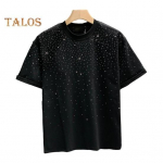 Suvine Meeste T-s&auml;rk Rhinestone Decor &Uuml;markaelus Lahti puhast v&auml;rvi l&uuml;hikeste varrukatega Pullover vabaaja keskmise pikkusega igap&auml;evaseks kandmiseks sportlik topp XXL must