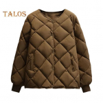 Naiste Talvine Sulejope Rombilise Tekstuuriga &Otilde;mblustega Paks Polsterdatud Taskutega Pikkade Varrukatega &Uuml;hev&auml;rviline &Uuml;herealine Elastsete Mansettidega Naiste Jakk S kohv