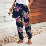 Naiste 3D kaunite punaste lilledega prinditud p&uuml;ksid pitsiga elastsed v&ouml;&ouml;kohad lahtised p&uuml;ksid vabaaja pikad p&uuml;ksid taskutega p&uuml;ksid XS lilla