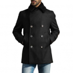 Meeste villane mantel rev, pikkade varrukatega kaherealine jakk, millel on pehmed servad, &uuml;hev&auml;rvilised taskud, talvemantel M must