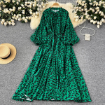 American Chic Maxi kleidid naistele tr&uuml;kitud O-kaelusega laternaga varrukatega naiste Vestidos De Mujer A-line pitskleit One Size