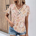 Naiste suvised topid Lillemustriga naistele V-kaelusega l&uuml;hikeste varrukatega mugavad naiste topid Suured T-s&auml;rgid L