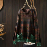 Johnature Naine, s&uuml;gisene elevanditr&uuml;kiga topelttaskutega kampsun vabaaja vaba vintage stiilis o-kaelusega kampsun One Size kohv