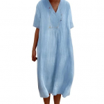 Naiste suvine kleit V kaelusega l&uuml;hikeste varrukatega A-line &uuml;hev&auml;rviline suur &auml;&auml;ris, lahtine pullover vabaaja igap&auml;evane riietus Midi kleit tutvumine t&ouml;&ouml;lk&auml;imiseks pikk kleit S khaki