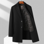 S&uuml;gis- ja talvine paksendatud kahekihiline kahepoolne villane mantel meeste keskmise pikkusega voodermantel Suures suuruses meeste riided M must