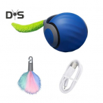 Interaktiivne veerev palliga kassi m&auml;nguasi puutetundlik automaatselt liikuv pall pl&uuml;&uuml;sist sabaga, laetav kassi kiusaja sisetingimustes kassidele sinine