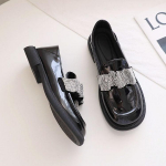 Mood 2024 Briti stiilis v&auml;ikesed nahast kingad Naiste &uuml;mmarguse varbaga kivist One Step Love paksu tallaga kolledži stiilis &uuml;ksikud kingad 35