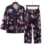 Naiste puuvillane siidist pidžaamakomplekt: Pikkade varrukatega topp ja p&uuml;ksid keskealistele ja eakatele, kevad/suvi. Ideaalne kodu- v&otilde;i &uuml;ler&otilde;ivasteks. 4XL